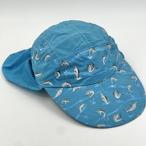 Vtg Bass Pro Shops Hat Blue Fishing Neck Cape Swordfish Marlin Sailfish USA Dad